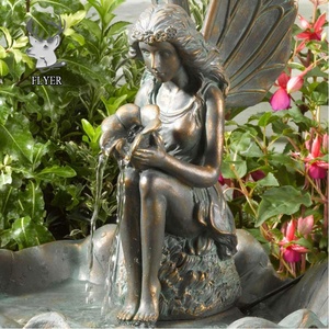 La ragazza fata del fiore del giardino presenta la scultura all'aperto della fontana di acqua delle coperture della ragazza fata del bronzo adorabile - Product Image 6