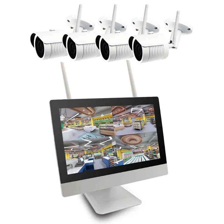 4CH CCTV Wireless NVR Kit 5mp Kamera Wifi Set 12Inch LCD Layar Monitor NVR Sistem Keamanan