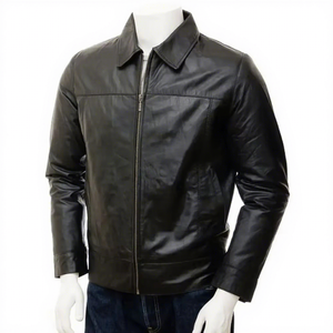 <b>Mens</b> Real Black Leather <b>Jacket</b> Slim Fit Casual Cowhide Classic Coat Shirt Collar Custom Classic Fashion Outerwear Winter New - Product Image 1