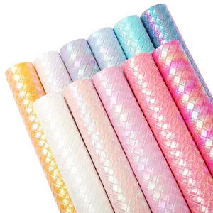 20X53In Geweven Reliëf Gemaakt Imitatieleer Iriserende Weave Holografische Pvc/Pu Lederen Stof Voor Diy Handtassen Projecten