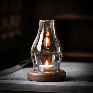 Retro Simple Bamboo Base Glass Teahouse Candlestick Table Light Luxury Romantic Decoration <strong>Windproof</strong> Glass <strong>Candle</strong> <strong>Holder</strong> - Product Image 3