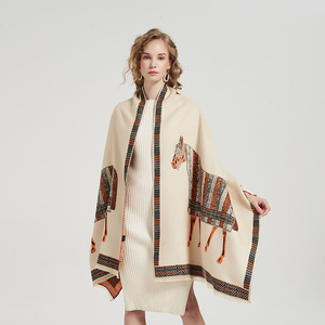 SC-022义乌真丝围巾马纹羊绒披肩加厚保暖双面设计师羊毛女士真丝围巾羊绒女式 - Product Image 4