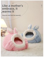 Nid pour petits animaux avec oreilles de lapin, lit semi-fermé en flanelle douce, rembourrage en coton PP, doublure amovible, base antidérapante, plusieurs tailles