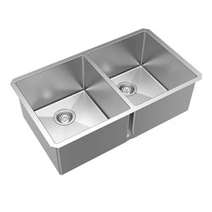 Évier de cuisine en acier inoxydable brossé, double bac carré, sur mesure, à encastrer sous plan, avec finition anti-rouille - Product Image 2