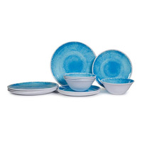 12 PCS Ensembles de vaisselle en mélamine en plastique turquoise moderne Combinaisons de couleurs cyan pour les vacances occidentales