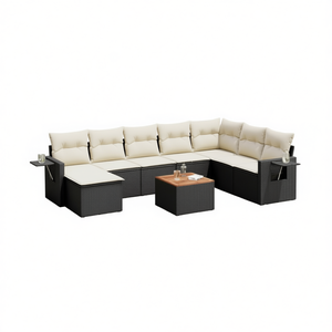 Ensemble de canapés de jardin modulaires en rotin PE noir, mobilier d'extérieur au design contemporain, coussins en mousse haute densité - Product Image 1