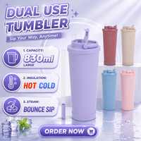 Gobelet isotherme en acier inoxydable à revêtement céramique, grande capacité, avec paille, tasse à café de voyage réutilisable, logo personnalisé