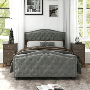 Cama de Plataforma Tapizada en Terciopelo Gris Claro Dwoo, Tamaño Completo, Cabecera Acolchada de Lujo, 4 Cajones de Almacenamiento - Product Image 2