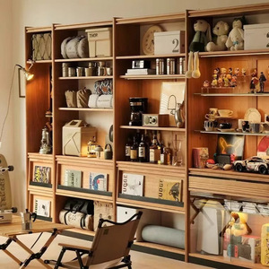 Japanese Style <b>Solid</b> <b>Wood</b> Combination <b>Bookcase</b> Modular Floor Standing Pine Furniture Study Storage Display Cabinet - Product Image 1