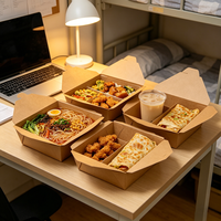 Boîtes alimentaires jetables en papier kraft personnalisées, contenants pour la restauration à emporter
