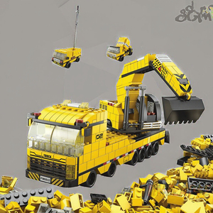 Juego de Bloques de Construcción de Modelos de Juguetes de Plástico ABS 1:36, Excavadora, Grúa, Camión, Manipulador, 6 en 1, 1000 Piezas, Edificios Modernos - Product Image 3