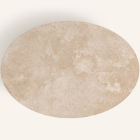 Table basse ovale en marbre travertin naturel de luxe Kumusi, motif éclaboussures d'encre beige, pour salon moderne