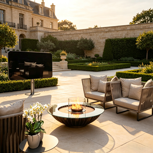 Brasero d'extérieur moderne VALSE au design artistique, foyer rond au <span class=keywords><strong>bioéthanol</strong></span> <span class=keywords><strong>avec</strong></span> écran en verre trempé pour projets de villas, patios et jardins - Product Image 5