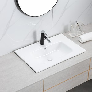 Lavabo Integrado de Cerámica y Titanio Italiano, Lavabo de Encimera de un Solo Orificio, Lavabo Moderno para Baño - Product Image 1