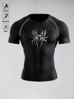 T-shirt de compression personnalisé pour homme, léger, à manches courtes, imprimé araignée, pour l'été, anti-transpiration, séchage rapide, respirant, extensible dans quatre directions