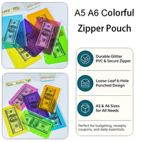12 pochettes A5 A6 colorées à fermeture éclair en PVC pour classeur, enveloppes à monnaie, pochette pour feuilles mobiles à 6 trous, classeur pour agenda, journal et budget