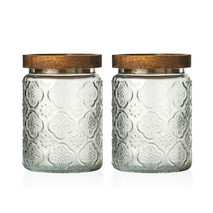 Modern Designed Kitchen Storage Counter <b>Jar</b> with Airtight Wood Lid Glass Pantry for <b>Cookies</b> Candy Coffee Condiments - Product Image 1