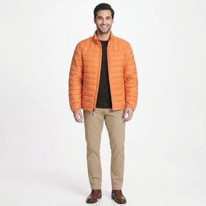 2025 Wholesale Stylish Men's Canvas <b>Bubble</b> Puffer Jacket with Stand Collar and Front Logo Quick Dry & Breathable Winter <b>Coat</b> - Product Image 1
