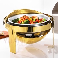 Calentador de Alimentos Redondo de Acero Inoxidable para Buffet, con Tapa Enrollable, de 6.0L, Dorado y Plateado