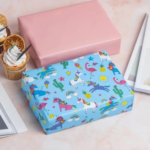 Custom Unicorn Flamingo Pattern Gift <b>Wrap</b> <b>Paper</b> <b>Roll</b> Blue Art <b>Paper</b> 100GSM Double-Sided Coated Eco-Friendly Recyclable Digital - Product Image 3