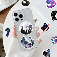 50Pcs Cartoon Starry Sky Black Cat Graffiti Stickers for Bottle Wall Decor Cute Kitty Sticker