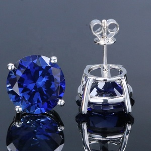 Tùy chỉnh kích thước lớn 12 mm Vòng Màu xanh sapphire 925 Sterling Bạc Stud Bông tai - Product Image 3