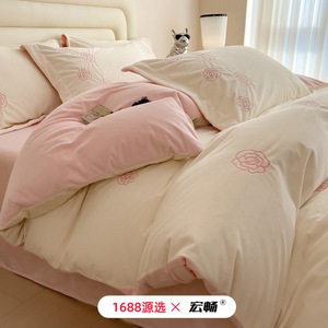 Milk Floss Embroidered Baby <b>Bedding</b> <b>Set</b> Solid Color Floral Winter Anti-static Thickened Warm Sheet Style XSJ-1211 - Product Image 4