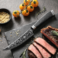 Couteau à steak de luxe en acier Damas M390 avec revêtement DLC et manche en fibre de carbone pure
