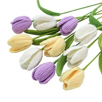 Karangan Bunga Tulip Rajutan Tangan Siap Pajang dari Benang Wol - Bunga Tangkai Tunggal Rajutan yang Canggih