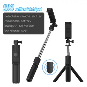 S03 Selfie Stick Trip Wireless with Bluetooth Remote Extendable Monopod phone stand holder 3 in 1 Camera Tripod for smartphone