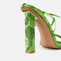 Sandales à lanières et lacets, bout carré, talon carré en PU, imprimées, en cuir pour femmes et jeunes femmes