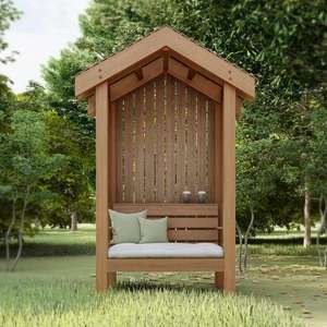 Outdoor Solid Wooden Bench with Arches, Rustic Style <strong>Cedar</strong>/Fir <strong>Wood</strong> Log Bench for Patio Garden, Backyard - Product Image 2