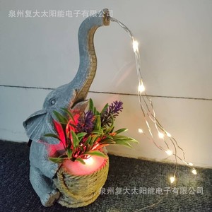 Solar <b>Elephant</b> Resin Statue Light Led Plant Pot <b>Decor</b> Outdoor Garden Lighting - Product Image 1