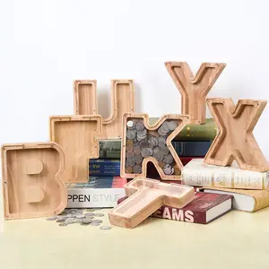 LYP En stock Prêt à expédier Tirelires en bois collection boîte à monnaie lego lettre en bois tirelire alphabet