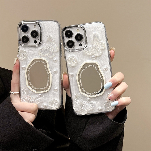 Luxury Three-dimensional Flower Mirror Fashion Mobile Phone case for IPhone16promax 15pro Fall Resistant 14 13 Hard Shell 12 11