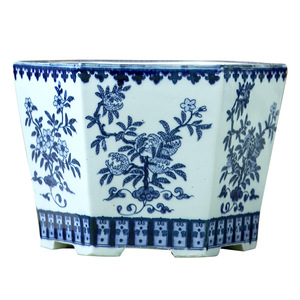Pot en céramique cuit à haute température peint à la main bleu et blanc pot de jardinière d'orchidée hexagonale porcelaine décor de jardinage chinois - Product Image 6