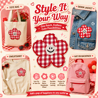 Patch floral en vichy rouge de 11,5 cm, applique brodée thermocollante pour vestes, sacs, chapeaux, vêtements pour enfants, artisanat et ensemble de décoration DIY