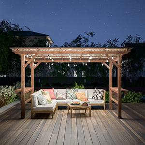Pergola en <span class=keywords><strong>bois</strong></span> 13 x 6,5 pieds avec toit métallique, abri de patio avec guirlandes lumineuses, comptoirs latéraux, abri de barbecue <span class=keywords><strong>extérieur</strong></span> marron - Product Image 3