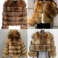Manteau élégant et fin pour femme en fausse fourrure de raton laveur et de renard, style nouveau, pour la maternité - Manteau d'automne en stock