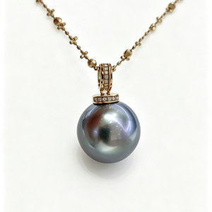 Pendentif en perle noire de Tahiti HENG YUET, or 18 carats serti de diamants, pendentif en perle luxueux, bijoux pour femmes, vente en gros de bijoux - Product Image 1