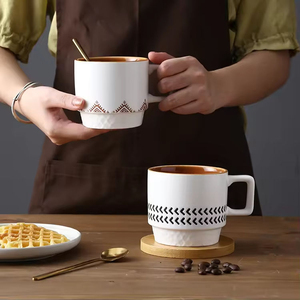 High Quality Modern Ceramic Customizable Drinking <b>Cup</b> Wholesale Tea Coffee Milk Mugs Sustainable <b>Reusable</b> Nordic Pattern - Product Image 4