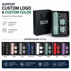 Custom Logo 500ml 17oz Stainless Steel Vacuum Flask Set Double Wall Thermal Bottle Gift Set with 2 Lids and Luxury Gift Box - Product Image 6