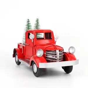 圣诞装饰复古圣诞卡车手工金属红色卡车装饰