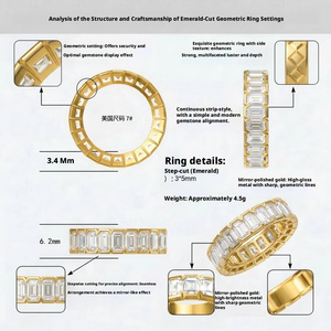 Anelli eternity in argento S925 con moissanite taglio <span class=keywords><strong>smeraldo</strong></span> 3*5mm VVS1 GRA, placcati oro 18K, ipoallergenici. - Product Image 2