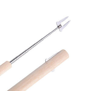 توريد مباشر التجارة الخارجية تلسكوبي أواني شواء الفولاذ المقاوم للصدأ شوكة مسننة المطاط مقبض الخشب الشواء الغذاء المعادن - Product Image 1