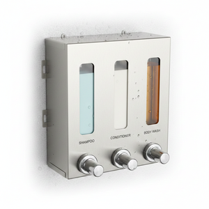 Distributeur de savon mural double EcoNature, manuel, sans électricité, pour salle de bain, shampoing, gel douche, design minimaliste - Product Image 2