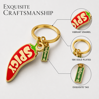 Porte-clés en alliage de zinc émaillé en forme de piment rouge de dessin animé, plaqué or de qualité supérieure, pendentif de sac, cadeau promotionnel, vente en gros