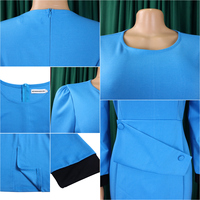 D388 Robe de bureau pour femmes au design tendance, manches longues contrastées, col rond, robe crayon élégante, robes africaines pour femmes