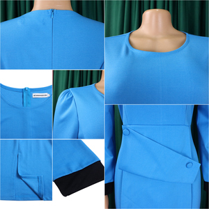 D388 Ultimo Modello di Abito da Ufficio per Donna, <span class=keywords><strong>Vestito</strong></span> a Tubino con <span class=keywords><strong>Maniche</strong></span> <span class=keywords><strong>Lunghe</strong></span> a Contrasto e Collo Tondo, Eleganti Abiti Africani per Donna - Product Image 6