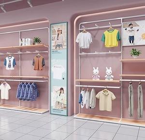 Étagère murale pour vêtements d'enfants, étagère à vêtements suspendue à plusieurs niveaux avec étagères en bois pour les magasins de vêtements pour enfants - Product Image 3